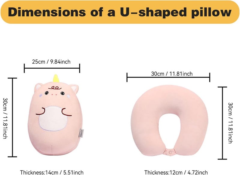 stocaggio Kids Travel Pillow - 2-in-1 Deformable Kids Neck Pillow for Traveling, Soft U-Shaped Pillow with Adorable Animal Design, Comfy Sleep and Play, Ideal for Airplanes and Cars - Pink Unicorn - Image 5